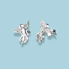 925 Sterling Silver Angel Stud Earrings|Rhodium Plated with Cubic Zirconia Wings