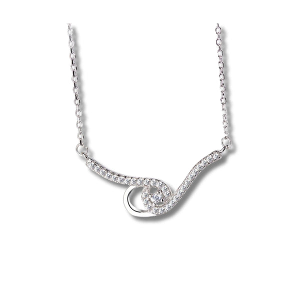 925 Sterling Silver Swirl Design CZ Pendant Necklace