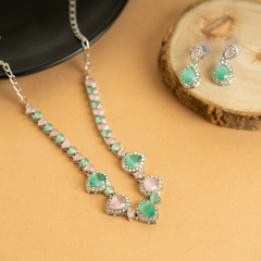 Multi Colored Diamond Crystal Necklace With Earrings