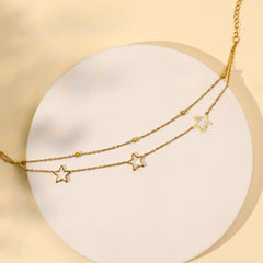 Double Layered Mother Of Pearl Stars with Mirror Chain - Rukhmani