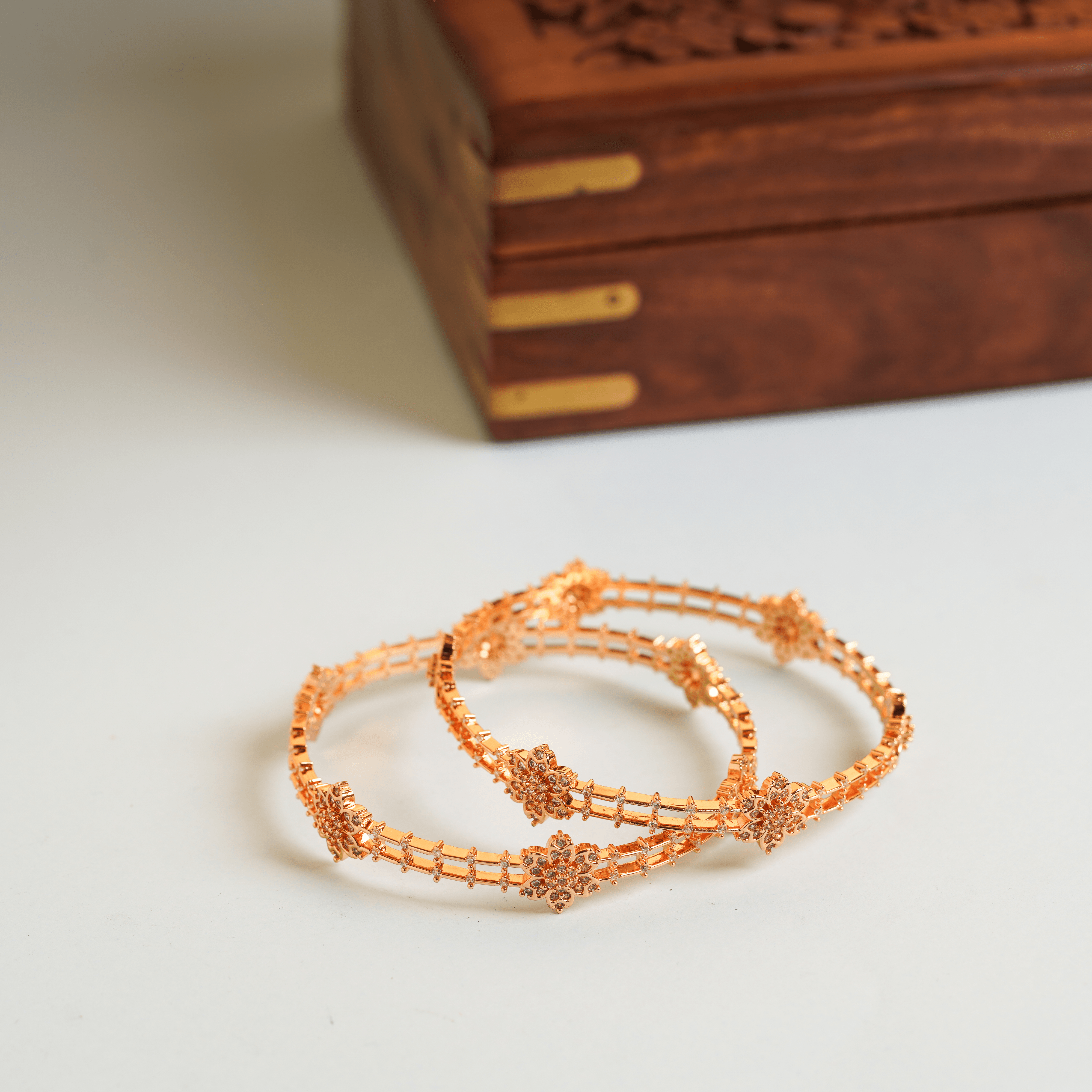 Gold Plated Antique Flower Design Beautiful Bangles - Rukhmani