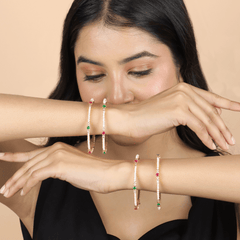 Beautiful Design Gold Plated Green & Red Moti Maharashtrian Bangles - Rukhmani