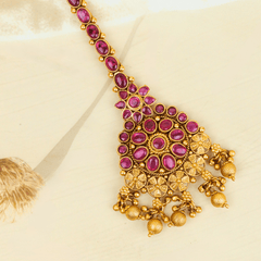 Gold Plated Royal Red Stone Kundan Beautiful Mangtika