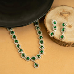 Green America Diamond Victorian Necklace Set With Earrings - Rukhmani