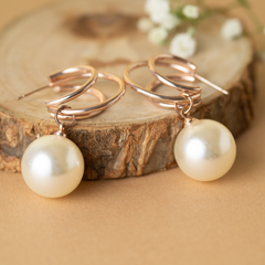 Drop Pearl with Gold Plated Design Earrings