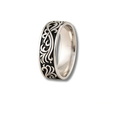925 Sterling Silver Men’s Ring | Rhodium Plated Vintage Swirl Engraved Band