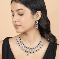 Bluebell Bloom Diamond Necklace with Earrings