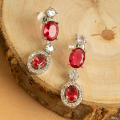 Ruby American Diamond Drop Necklace With Earrings