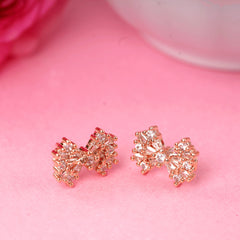 Fancy Design Bow Diamond Rose Gold Plated Earrings