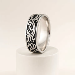 925 Sterling Silver Men’s Ring | Rhodium Plated Vintage Swirl Engraved Band