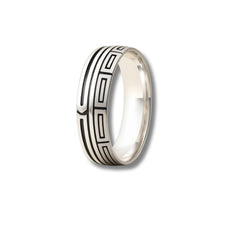925 Sterling Silver Men’s Ring | Rhodium Plated Geometric Greek Key Band