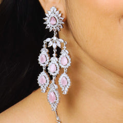 Pastel Pink American Diamond Necklace With Earrings And Bindi