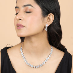 Double Shaped Diamond Necklace with Earrings