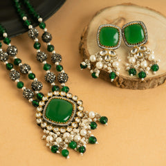 Rajwadi Majestic Green Kundan Necklace with Earrings