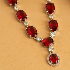 Ruby American Diamond Drop Necklace With Earrings