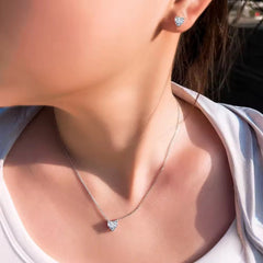 Minimalist 925 Sterling Silver Shiny Heart Cut Cubic Zircon Necklace and Earring Jewelry Set