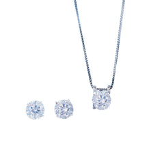 925 Silver Round Cubic Zircon Necklace & Earrings Set - Girls Gift
