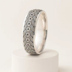 925 Sterling Silver Men’s Ring | Rhodium Plated Celtic Knot Pattern Band
