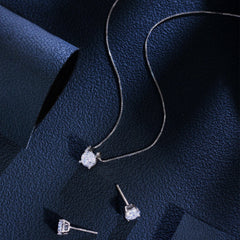 925 Silver Round Cubic Zircon Necklace & Earrings Set - Girls Gift