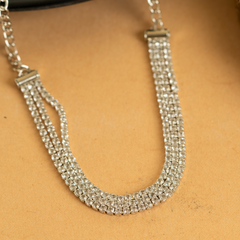 Silver Plated Clean Crystals Multi-Layer Necklace Set With Earrings