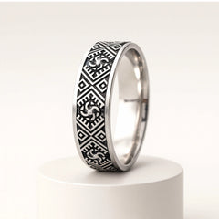 925 Sterling Silver Men’s Ring | Rhodium Plated Geometric Tribal Band