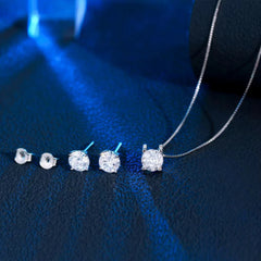 925 Silver Round Cubic Zircon Necklace & Earrings Set - Girls Gift