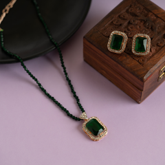 Green Diamond Pendant and Necklace Set with Earrings