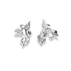 925 Sterling Silver Angel Stud Earrings|Rhodium Plated with Cubic Zirconia Wings
