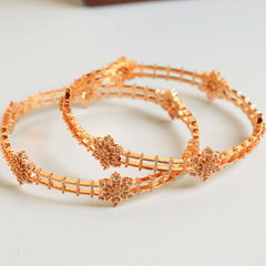 Gold Plated Antique Flower Design Beautiful Bangles - Rukhmani