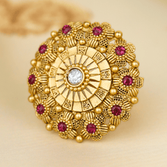 Gold Plated White and Red Stones Rajwadi Rings - Rukhmani