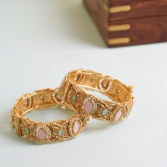 Fancy Gold Plated Temple Design Gulabi Diamond Rajwadi Bangles