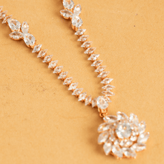 Traditional Rose Gold Plated American Diamond Necklace Set With Earrings - Rukhmani