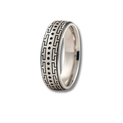 925 Sterling Silver Men’s Ring | Rhodium Plated Geometric Dot & Line Band