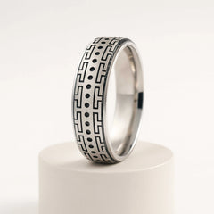 925 Sterling Silver Men’s Ring | Rhodium Plated Geometric Dot & Line Band