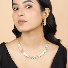 Modern Flow Diamond Gold Plated Necklace with Earrings