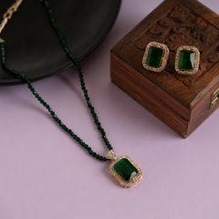 Green Diamond Pendant and Necklace Set with Earrings