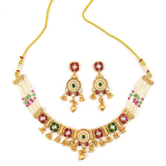 Rajwadi Moti Necklace With Bids and Earrings