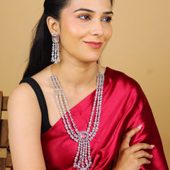 Dazzle Drape American Diamond Layered Necklace With Earrings and Bindi