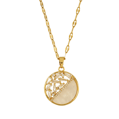 Latest Fancy Design Gold Plated Mother of Pearl Round Pendant with Diamonds - Rukhmani