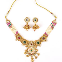 Minakari Jajwadi Necklace With Pearl and Earrings