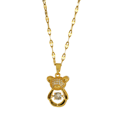 Fancy Design Gold Plated Dancing Diamond Teddy Bear Pendant Chain - Rukhmani