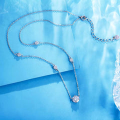 Super Sparkle 925 Silver Round Zircon Pendant Necklace - Girls Gift