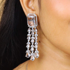 Dazzle Drape American Diamond Layered Necklace With Earrings and Bindi