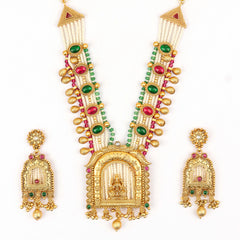 White Bids Gold Plated Necklace With Laxmimata Design