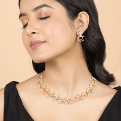 Contemporary Curved Diamond Necklace with Earrings