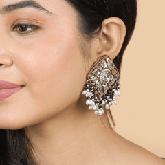 Trending Design Square Polki Beautiful Jhumkas With Hanging Black Beads - Rukhmani