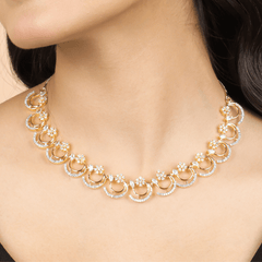 Contemporary Curved Diamond Necklace with Earrings