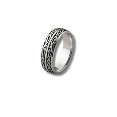925 Sterling Silver Rhodium Plated Tribal Design Band Ring for Men