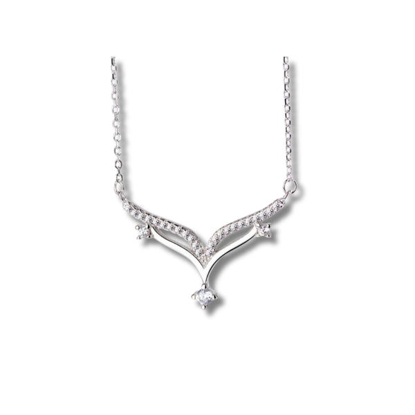 925 Sterling Silver V-Shaped CZ Necklace with Drop Pendant