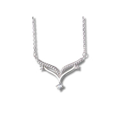 925 Sterling Silver V-Shaped CZ Necklace with Drop Pendant
